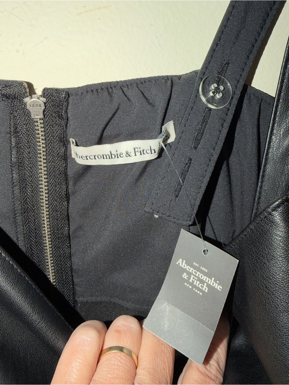 Abercrombie & Fitch Black Faux Leather Pinafore Mini Shift Dress - MP - Picture 3 of 8